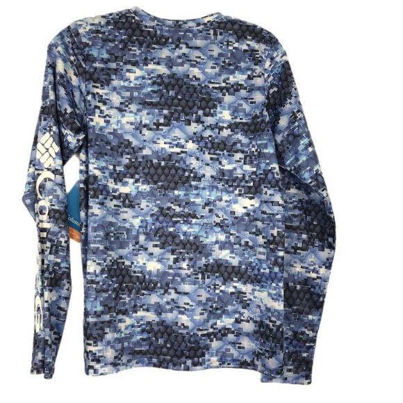 Columbia Blue & White Collarless Long Sleeve T-Shirt | New With Tags - Picture 2 of 8